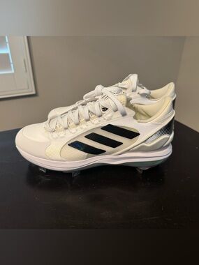 adidas White and Black Softball Cleats with Metallic Accents